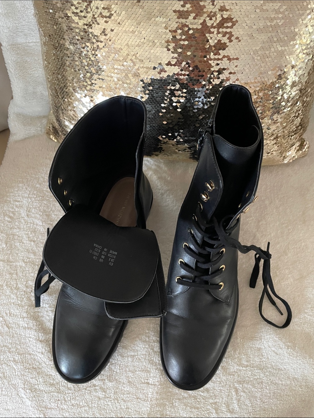 Mint Stuart Weitzman Laine Leather Combat Lace-Up Leather Boots 39.5 US 9 - Picture 8 of 9